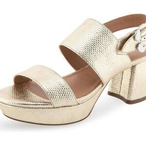 Aerosoles Women's Camera Platform Heeled Sandal in Soft Gold Size 8